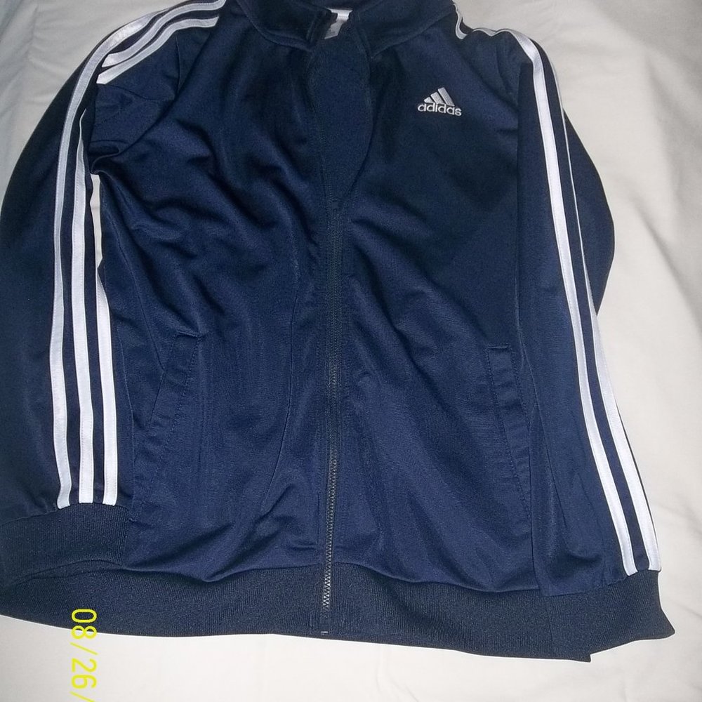 adidas navy blue/white boys 14/16 LG jacket